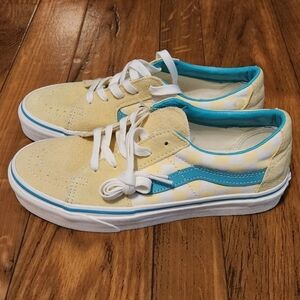 VANS SK8 Low Checkerboard Banana Cream Teal Shoes M Size 6 W Size 7.5Brand New